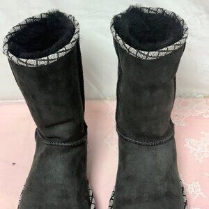 UGG-1119230-Women Black Suede leather Trim Boots.Sz-7.China.Used.